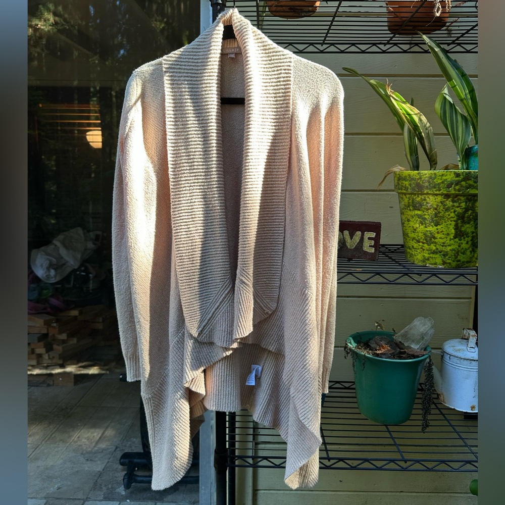 LILLA P ANTHROPOLOGY Cream Draped Open Front Cardigan Sweater Women’s Size Small